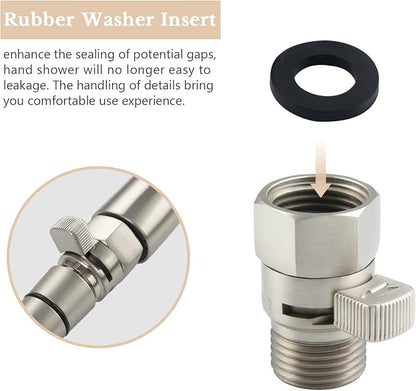 APLusee Shower Head Flow Restrictor for Bathroom Shower, Brushed Nickel | Solid brass, G 1/2 Male and Female Thread, Adjustable Shower Head Shut Off Valve for Control Water Flow