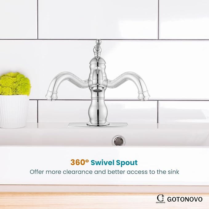 gotonovo Bathroom Faucet 1 Hole Vintage,Polish Chrome,7.1” Spout Reach | Bathroom Sink Faucet for 1 or 3 Hole Single Handle,Deck Plate,360° Swivel Spout,Pop Up Drain,cUPC Supply Hoses,for Vanity RV