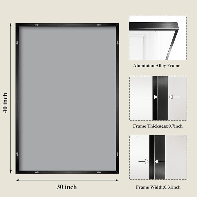 Koonmi Black Mirrors for Wall, 30x40 Inch Bathroom Mirror, Rectangular Wall Mirror for Living Room Bedroom Bathroom, Hangs Horizontally or Vertically
