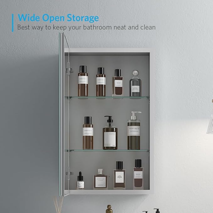 Quavikey Medicine Cabinet with Mirror, Aluminum Surface Mount or Recessed Bathroom Medicine Mirror Cabinet 16x26 Inch, Silver