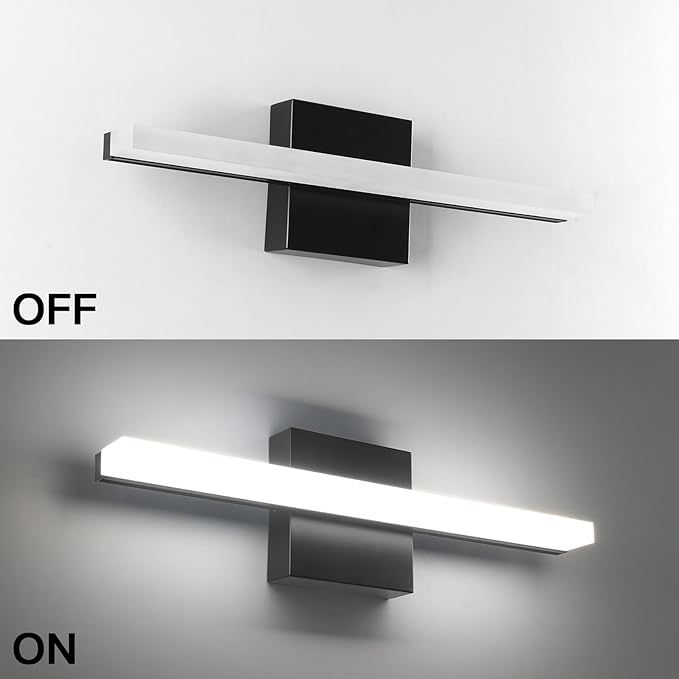 LED Bathroom Vanity Light 16inch Over Mirror Lighting Fixture Modern Indoor Black 10W 5000K Cool White Wall Sconce for Bathroom Bedroom Living Room