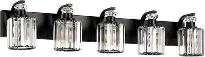 Black Bathroom Light Fixtures with K9 Crystal Lampshade Bathroom Lighting Over Mirror Vanity Lights for Living Room,Bedroom,Restroom,Hallway 5 Lights
