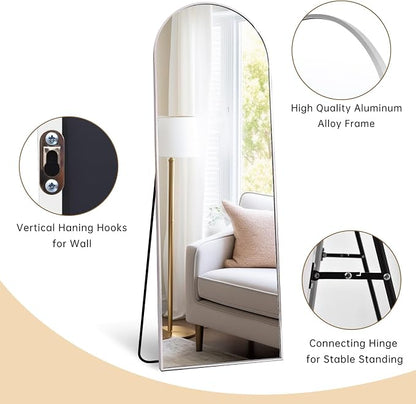 Dewfig Mirror Full Length, 64"X21" Arched Floor Mirror, White | Aluminum Alloy Frame Full Body Mirror, HD Shatterproof Tempered Glass, Lean/Stand/Wall for Living Room,Bedroom, Dressing Room