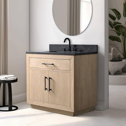 Vanity Art 36 inch Bathroom Vanity with Sink, Vanity Cabinet with Doors and Removable Shelf, Modern Wood Cabinet with White Marble Top, Solid Wood Frame, Ceramic Sink VA70-36-LW-B