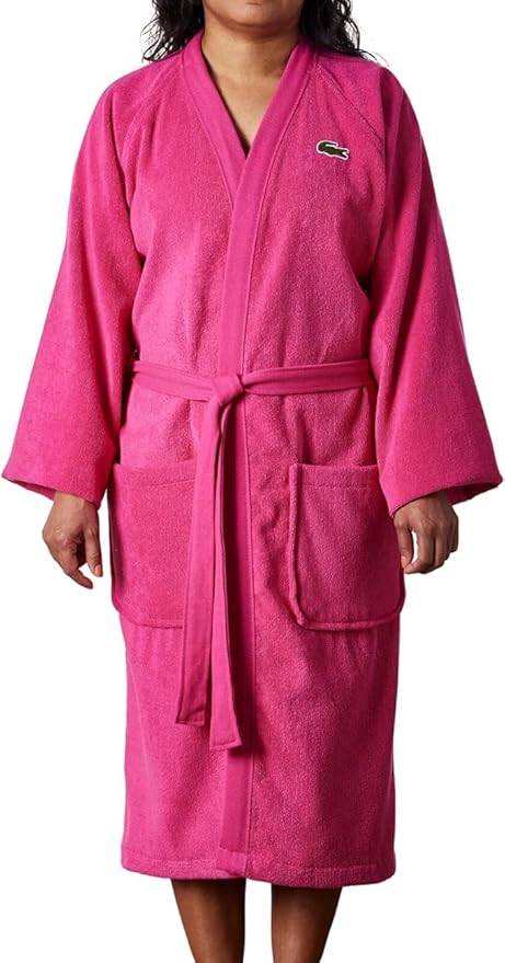 Lacoste Classic Pique Bath Robe, 100% Soft Cotton Terry, Unisex Adult Bathrobe, Absorbent & Quick Drying, One Size Fits Most