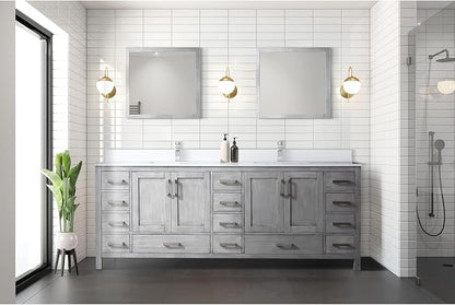 Jacques 84 in. W x 22 in. D Distressed Grey Double Bath Vanity and White Quartz Top