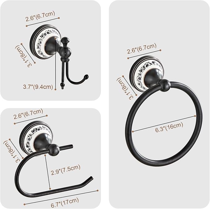Bathroom Accessories Set, 3-Piece Bathroom Hardware Set | Black Toilet Paper Holder, Towel Ring, Double Wall Coat Hooks for Hanging Towels & Clothes YIGUANXIN