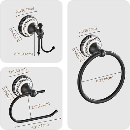 Bathroom Accessories Set, 3-Piece Bathroom Hardware Set | Black Toilet Paper Holder, Towel Ring, Double Wall Coat Hooks for Hanging Towels & Clothes YIGUANXIN