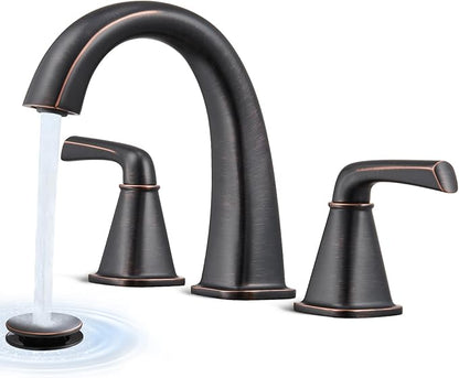 Widespread Bathroom Faucet 3 Hole, Oil-Rubbed Bronze Bathroom Sink Faucet, 2 Handle Brass Bathroom Faucets for Vanity Faucet with Pop Up Drain and 2 Supply Lines