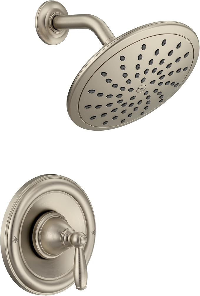 Moen Brantford Brushed Nickel Posi-Temp Shower Trim Kit with 8-Inch Eco-Performance Rainshower and Traditional Handle, Valve Required, T2252EPBN
