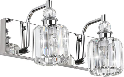Ralbay Crystal Vanity Lights 2 Lights Modern Crystal Chrome Bathroom Vanity Light for Bathroom Lighting Fixtures Over Mirror