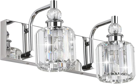 Ralbay Crystal Vanity Lights 2 Lights Modern Crystal Chrome Bathroom Vanity Light for Bathroom Lighting Fixtures Over Mirror