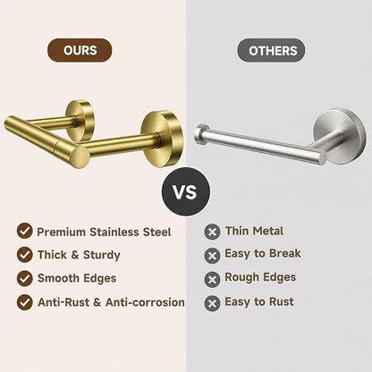 Toilet Paper Holder and Hand Towel Ring Bathroom Set | Brushed Gold,Stainless Steel,Wall Mount,Bathroom Accessories,Hand Towel Ring and Toilet Paper Holder Set,Easy to install