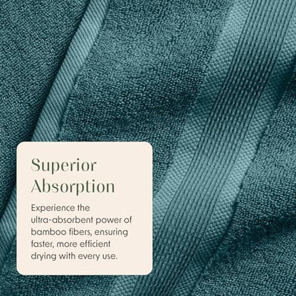 Springtree Home Luxury Bamboo Rayon Plush Bath Towel Set | 4-Pack | Teal