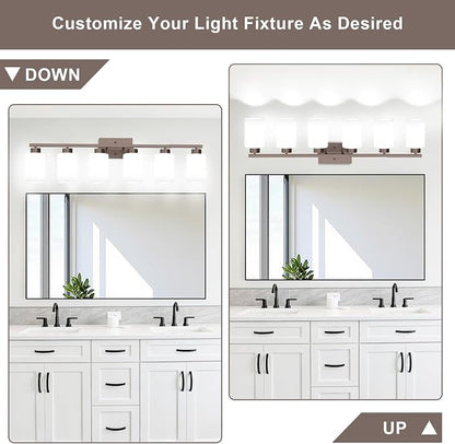 IZORRO Modern Bathroom Light Fixtures, 6 Light Oil-Rubbed Bronze Vanity Lights, Bathroom Lighting Fixtures Over Mirror with White Glass for Living Room Cabinet Bedroom