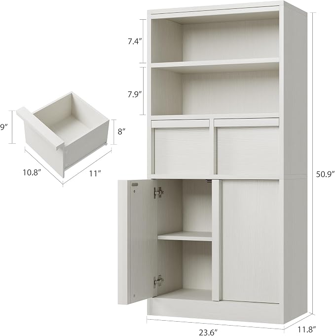 Garvee Tall Bathroom Cabinet, Floor Storage Cabinet with Doors & 2 Drawers, 51" H Tall Organizer Cabinet Freestanding for Bathroom, Living Room, Kitchen & Pantry (White)