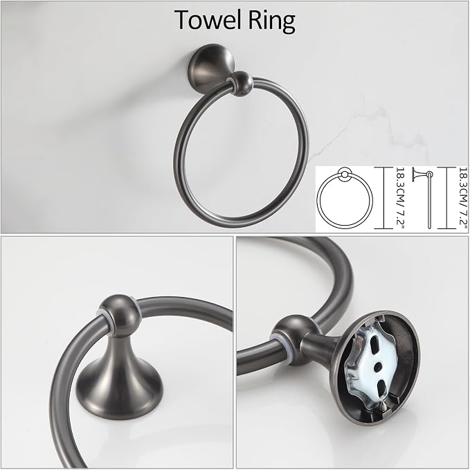 BGL Bathroom Hardware Set Grey Electroplating 4-Piece Bathroom Accessories Set Wall Mounted Adjustable Towel Bar Robe Hook Toilet Paper Holder Towel Ring Glossy Grey