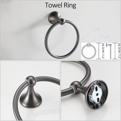 BGL Bathroom Hardware Set Grey Electroplating 4-Piece Bathroom Accessories Set Wall Mounted Adjustable Towel Bar Robe Hook Toilet Paper Holder Towel Ring Glossy Grey