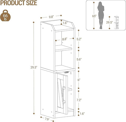 Bathroom Storage Cabinet, Small Farmhouse Corner Floor Cabinet with Door and Shelves, Narrow Toilet Paper Holder Stand, Bathroom Organizer with Adjustable Shelf, for Small Spaces,Rustic White