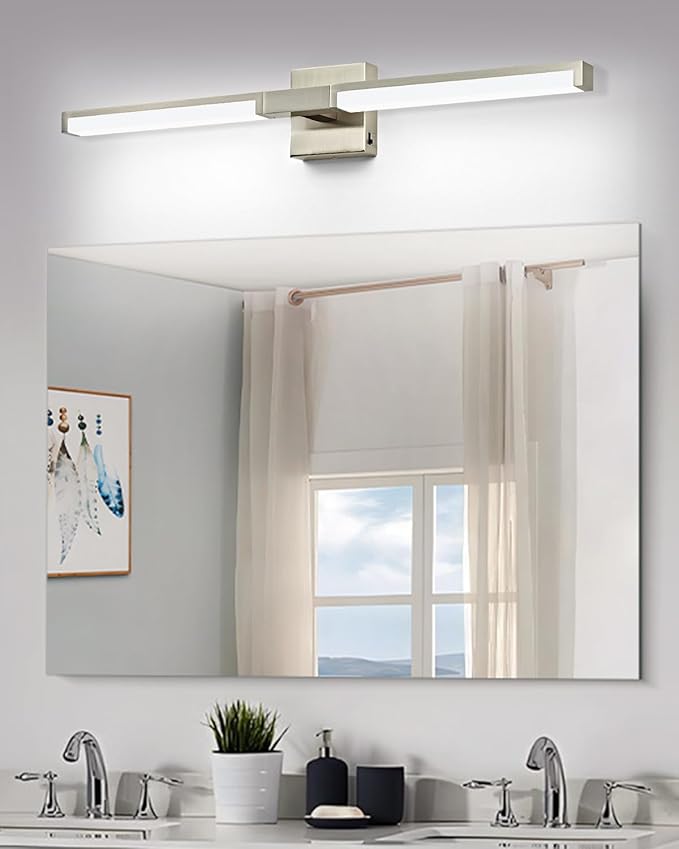 OKELI 32 Inch Bathroom Light Fixtures, Modern Brushed Nickel Vanity Light Over Mirror for Bathroom, 16W 5CCT Diammable Bar Wall Light