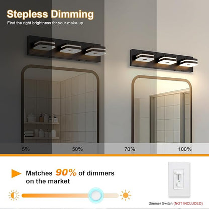 Modern Bathroom Vanity Lights, 3-Light Dimmable LED Wall Sconce, Matte Black Vanity Light for Mirror, 5CCT Adjustable Vintage Bathroom Lighting Fixtures Over Sink