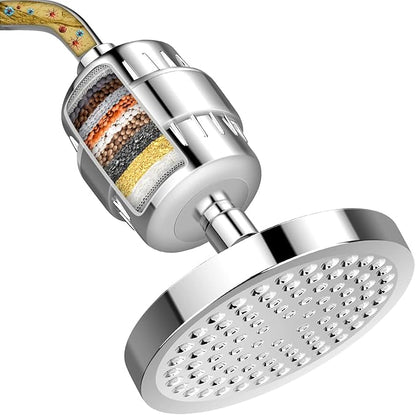 FEELSO Shower Head and 15 Stage Shower Filter, Rain Filtered Shower Head | High Pressure, Anti-clog Nozzles, Water Softener Shower Head for Hard Water, Remove Chlorine and Harmful Substances