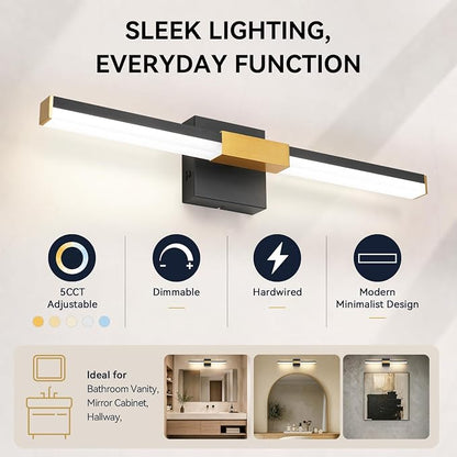 SOLFART Bathroom Light Fixtures 5CCT: Black and Gold 24-Inch LED Bar Dimmable Detachable 4-Way Light Direction Vanity Lights for Bathroom ETL IP44