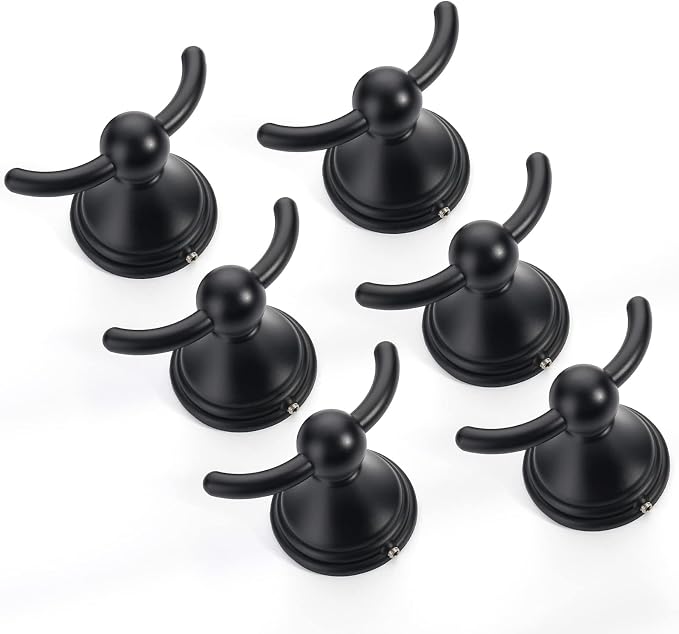 FILTA Bathroom Towel Hooks, Matte Black Robe & Towel Hooks for Wall Mounted, Traditional Towel and Robe Hooks for Hanging Towels, Bath Towel Holder for Shower (6 Pack)
