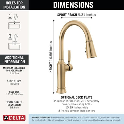 Delta Renaldi Kitchen Faucet with Pull Down Sprayer, Gold Kitchen Sink Faucet, Delta ProClean Kitchen Faucet, Pull Down Kitchen Faucet, Lumicoat Champagne Bronze 9184-CZ-PR-DST