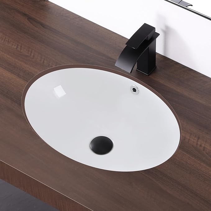 20.5 Inch Undermount Bathroom Sink Oval Undermount Sink White Ceramic Under Counter Bathroom Sinks with Overflow (20.5"x15.4")