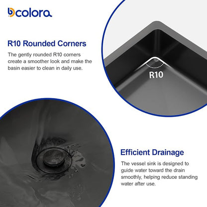 Dcolora 24 In. Black Drop In Bathroom Vessel Sink, 16 Gauge Stainless Steel, Rectangle Design with Drain Assembly, 14"D x 24"W x 4"H #DC-VS261205