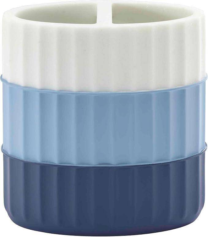 IZOD - Toothbrush Holder, Resin Countertop Bathroom Accessories, Dorm Room Essentials, Striped Bathroom Decor (Clubhouse Collection, Blue)
