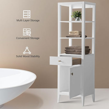 Vanity Art Vanity with Storage Cabinet & Shelves, Free-Standing Vanity with Soft-Closing Doors, White, Golden Brushed Handware VA91-LC-W-GB