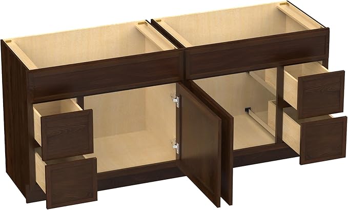 HomeBeyond 72 Inches Bathroom Vanity Base Cabinet Without Sink, Double Sink Top with Door & Soft Closing Drawers, Sturdy Floor Mounted Cabinet 2-Door 4-Drawer, Brown