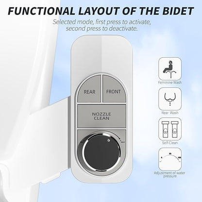 SAMODRA Non-Electric Bidet - Self Cleaning Dual Nozzle (Frontal and Rear Wash) Fresh Water Bidet Toilet Seat Attachment with Independent Adjustable Water Pressure (Pebble Gray)