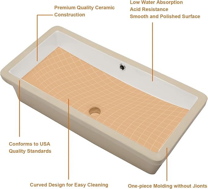 Lordear Rectangle Bathroom Sink Undermount 28" Undermount Bathroom Sink Rectangular Pure White Vitreous Ceramic Lavatory Vanity Vessel Sinks