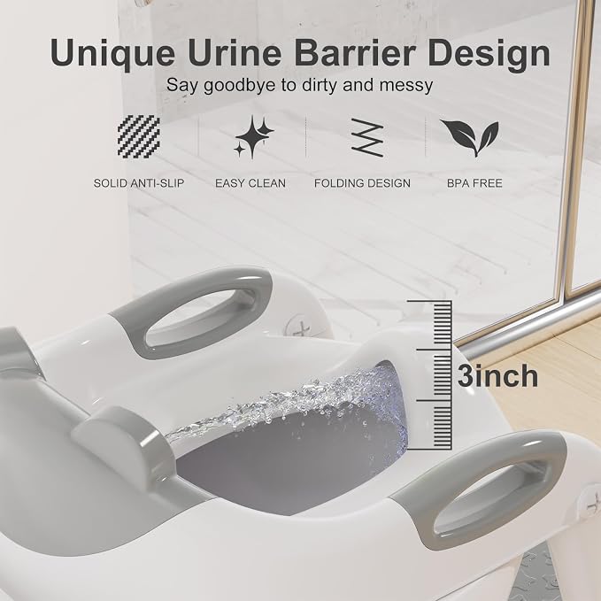Potty Training Seat with Step Stool Ladder, Upgraded 2-in-1 Toddler Potty Training Toilet Seat with Non-Slip Step Splash Guard Handles and Waterproof Cushion, Toddler Potty Seat for Kids Boys Girls