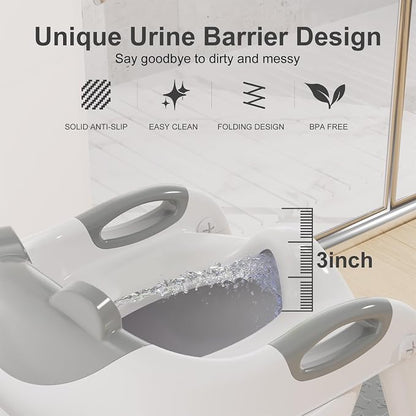 Potty Training Seat with Step Stool Ladder, Upgraded 2-in-1 Toddler Potty Training Toilet Seat with Non-Slip Step Splash Guard Handles and Waterproof Cushion, Toddler Potty Seat for Kids Boys Girls