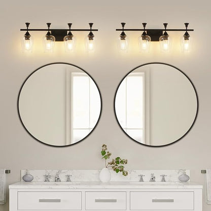Bathroom Light Fixtures (4-Light, 29 Inch), Matte Black Vanity Lights for Bathroom with Clear Wine Glass Glass Shade, Modern Vanity Wall Lights for Mirror Bedroom Living Room Kitchen Hallway Porch