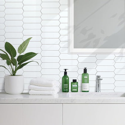 DICOFUN 1 Sheet Polished White Long Hexagon Peel and Stick Backsplash, 12"x12" PVC Stick on Backsplash Wall Tiles for Kitchen and Bathroom