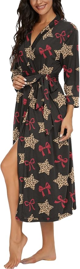 VINTATRE Women Kimono Robes Long Knit Bathrobe Lightweight Soft Knit Sleepwear V-neck Casual Ladies Loungewear