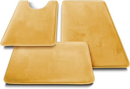 Clara Clark 2 Piece Bathroom Rugs Bath Mat Set, Velvet Memory Foam Bath Mats for Bathroom - Non-Slip, PVC Backing Bath Rugs, Washable - Dries Quickly, Gold