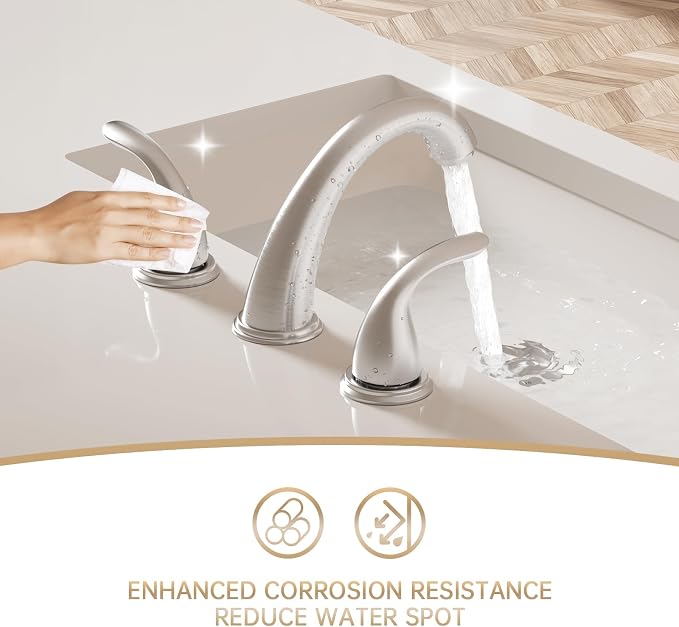 3-Hole 8 Inch Brushed Nickel Widespread Bathroom Faucet Low Arc 2-Handle Bathroom Vanity Faucet with Water Supply line & Metal Pop Up Drain, BF03008-K05-GBN