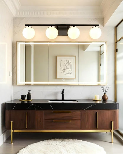 Bathroom Vanity Light Brushed Black 4T Wall Sconce for Mirror | Modern fixture Glass Shade brightness, Elivers even brightness. Sturdy metal resists rust. Dresser Bathroom over Mirror
