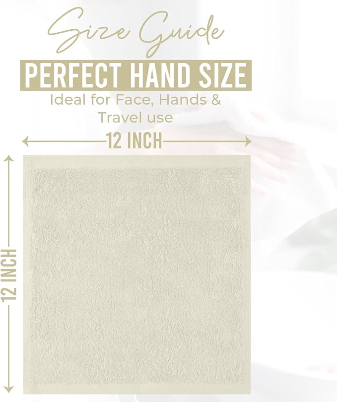 DAN RIVER 24 Pack Cotton Wash Cloths Set for Showering [12x12] Ivory | Lighter Weight, Quick to Dry, Super Soft & Absorbent Face Towels, Hotel Quality, Perfect for Bathroom, Gym, Spa