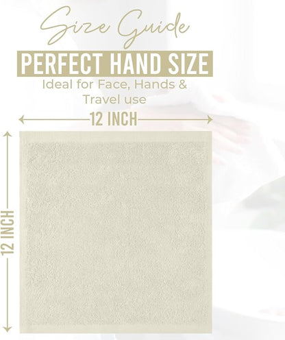 DAN RIVER 24 Pack Cotton Wash Cloths Set for Showering [12x12] Ivory | Lighter Weight, Quick to Dry, Super Soft & Absorbent Face Towels, Hotel Quality, Perfect for Bathroom, Gym, Spa