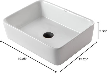 Kraus KCV-121-ORB White Rectangular Ceramic Sink with Pop Up Drain, Oil Rubbed Bronze