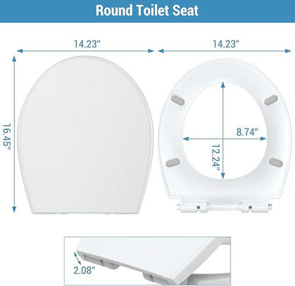Toilet Seat Cover, White Round Toilet Seat with Secure Lock, Smooth Finish for Standard Toilets, Easy Installation, Sturdy Hinges, Perfect for Everyday Use