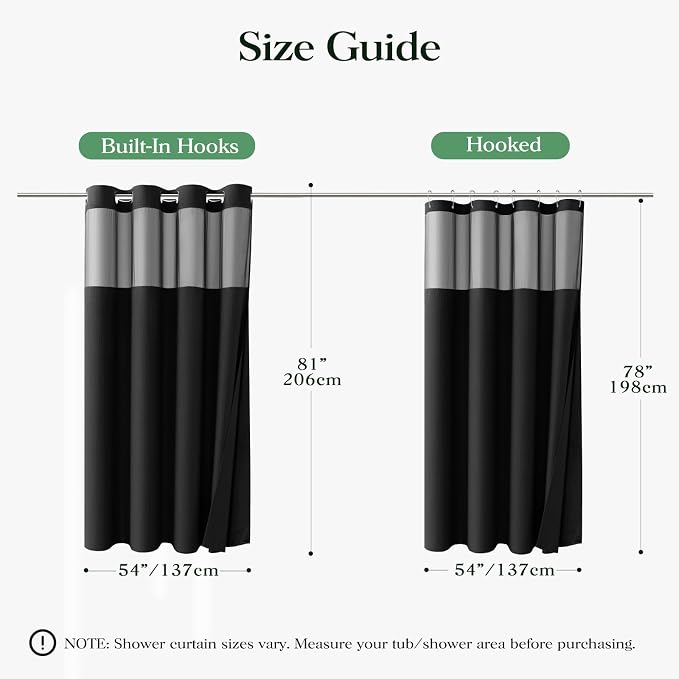 Black Hook Free Waffle Shower Curtain & Snap-in Fabric Liner,54x81 | Less Time to install, 3 in 1 Fabric Shower Curtain and Liner Set with Magnets, Stall, Long, Shower Curtains for Bathroom