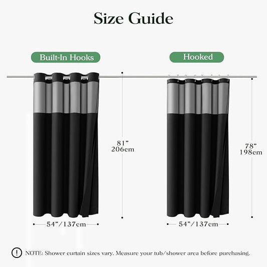 Black Hook Free Waffle Shower Curtain & Snap-in Fabric Liner,54x81 | Less Time to install, 3 in 1 Fabric Shower Curtain and Liner Set with Magnets, Stall, Long, Shower Curtains for Bathroom